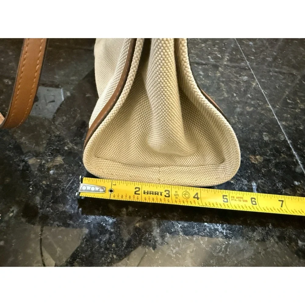 Kate Spade NY Large Market Tote Bag Beige Canvas,‎ Brown Leather Yellow